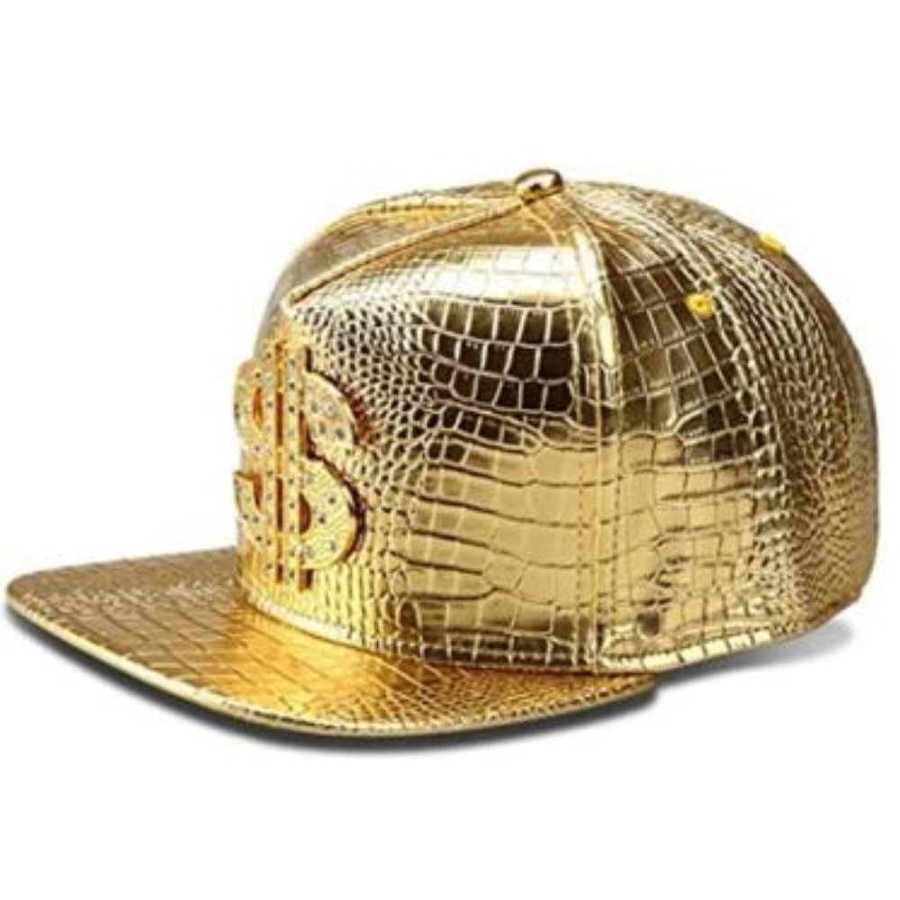Adjustable Flat-Brimmed Hat, Dollar Hip Hop Hat for Men, Pu Leather